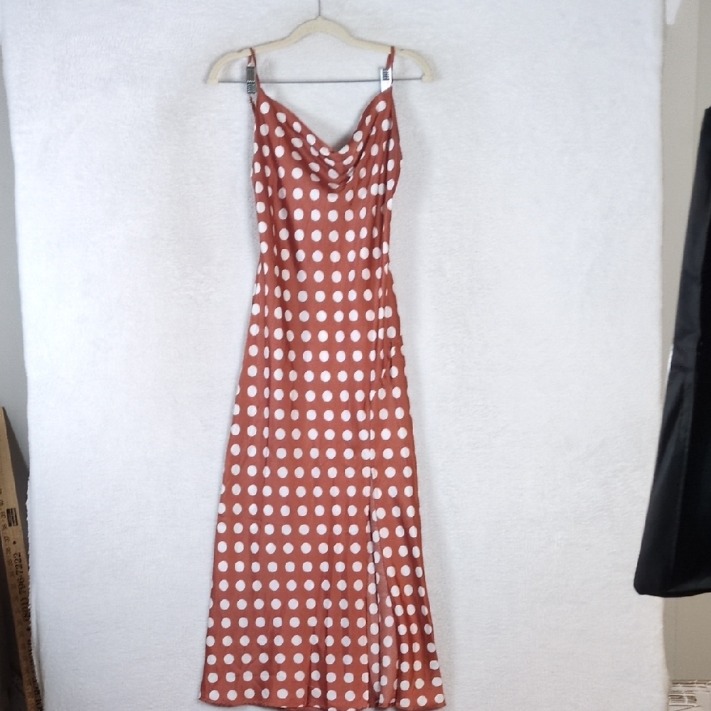 Paper Heart Juniors Satin Polka Dot Sleeveless Cowl Neck Dress Size XS